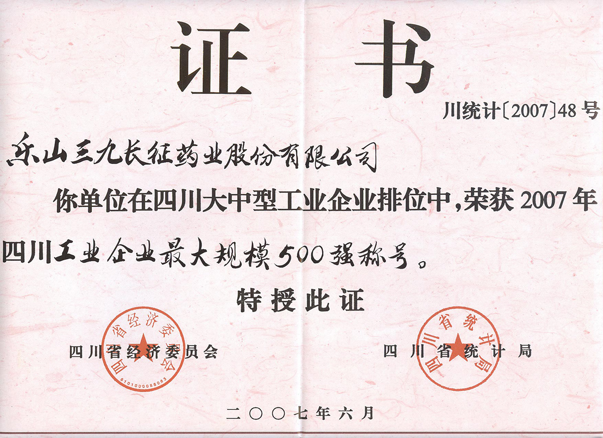 長(zhǎng)藥公司——省工業(yè)500強(qiáng)